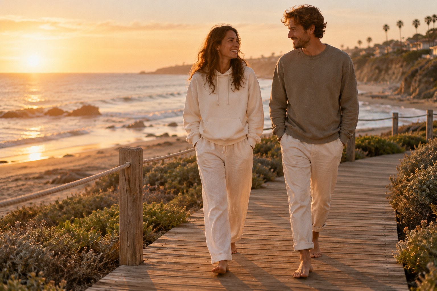 Friends enjoying an unhurried afternoon by the coast